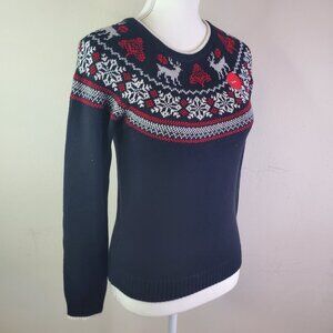Charter Club Girls Black Red Fair Isle Family Holiday Sweater L